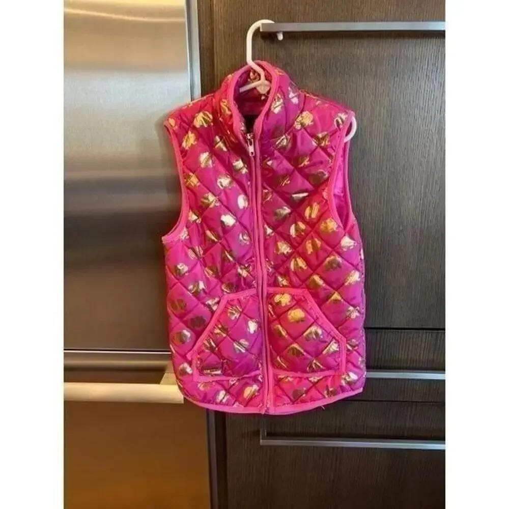Simply‎ Southern Hot Pink with gold elephants puffer vest girl size large